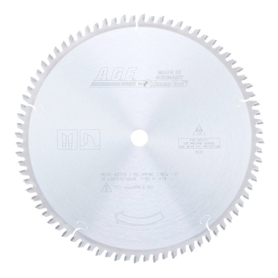 Amana Tool Thin Kerf Melamine Circular Saw Blade 10 Inch x 80T High-ATB with 5/8 Inch Bore MD10-803TB