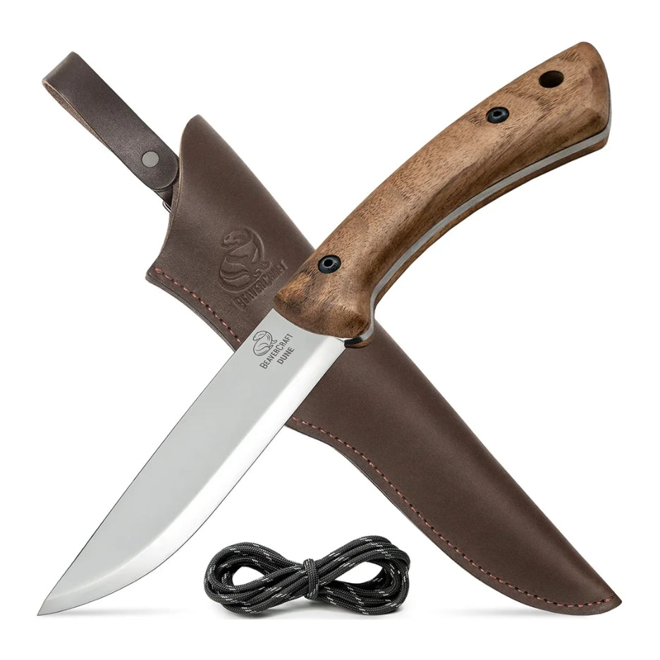 Beavercraft Dune Carbon Steel Bushcraft Knife BSH1 Walnut Handle With Leather Sheath