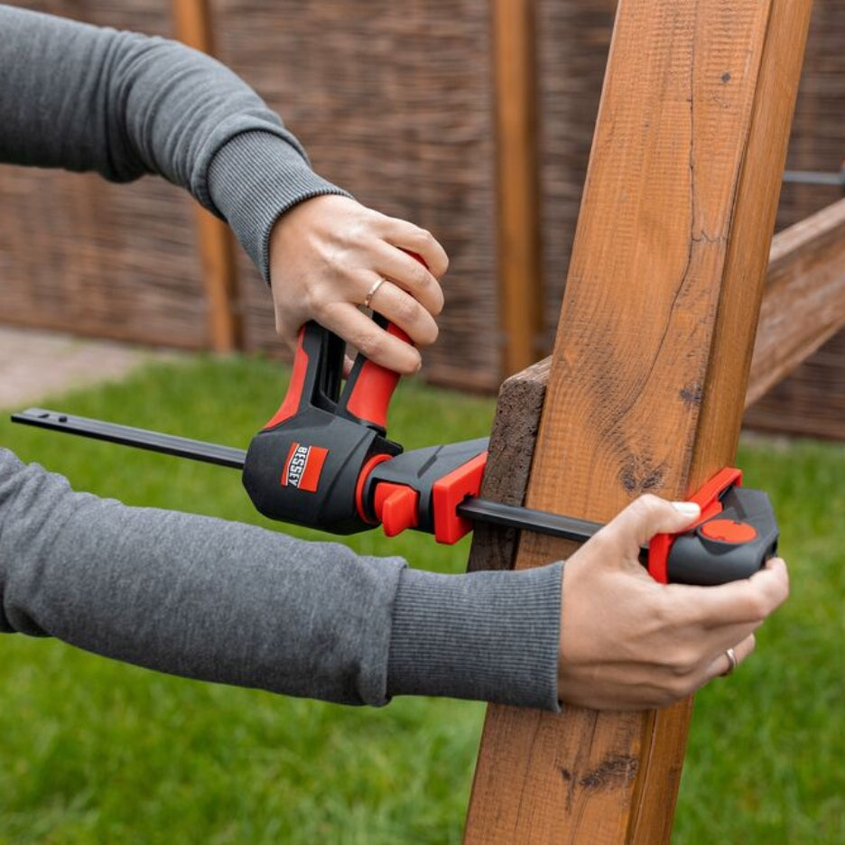 Bessey Tools Trigger Clamps 360 Degree holding wood slabs together