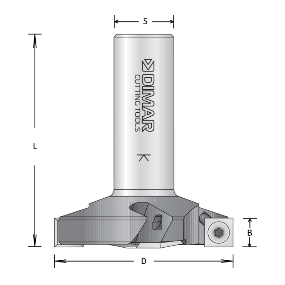 Dimar Surfacing Router Cutter 2-35/64" 1/2" Shank measuring guide