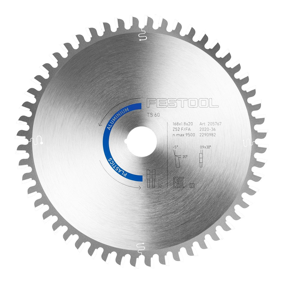 Festool Aluminum and Plastic Circular Saw Blade 168mm x 52T MATB with 20mm Bore 205774