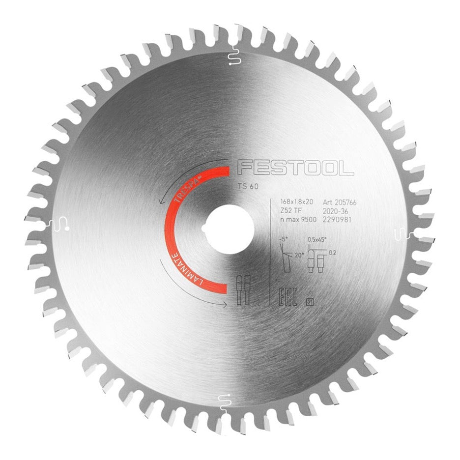 Festool Solid Surface and Laminate Circular Saw Blade 168mm x 52T TCG with 20mm Bore 205773