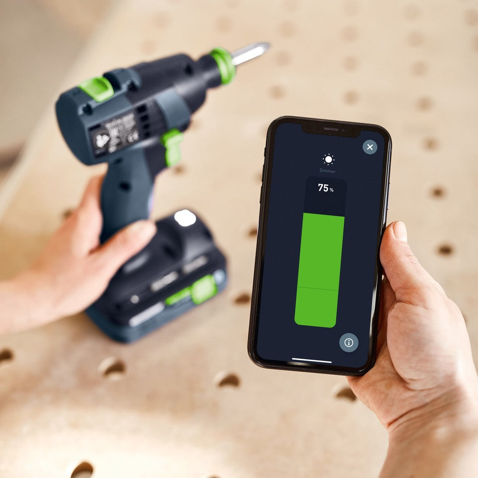 Festool TXS 18 Cordless Drill Set 576903 battery charge level on phone