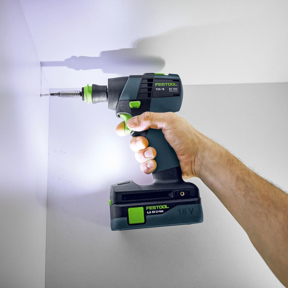 Festool TXS 18 Cordless Drill Set 576903 light illuminates corner