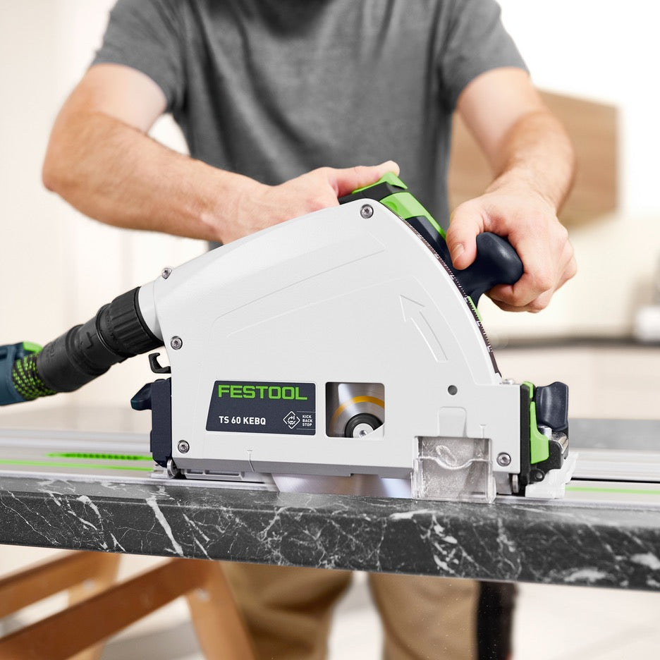 Festool Track Saw 168mm with Guide Rail TS 60 KEBQ-F-Plus-FS 577422 cutting countertop with FS Guide Rail