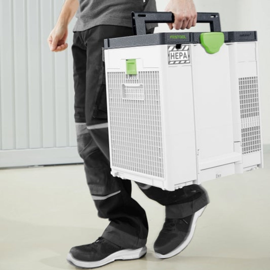 Person carrying Festool Air Filter SYS-AIR HEPA