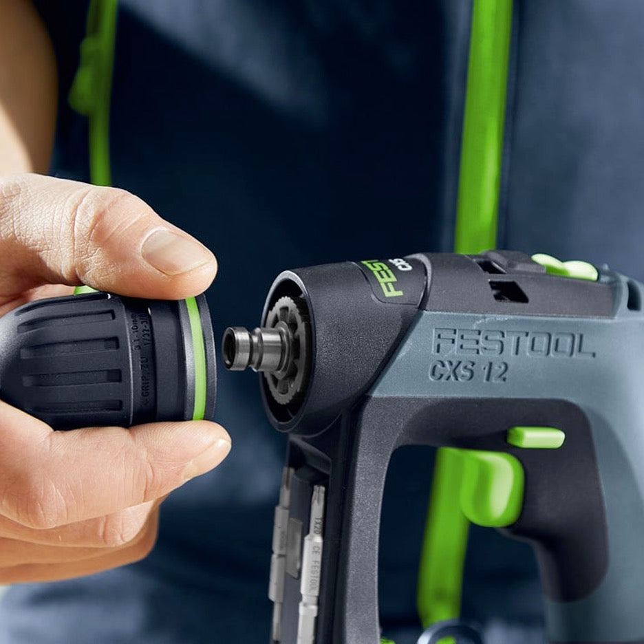 Festool CXS 12 Cordless Drill Plus 576868 attaching 3-jaw chuck with FastFix interface