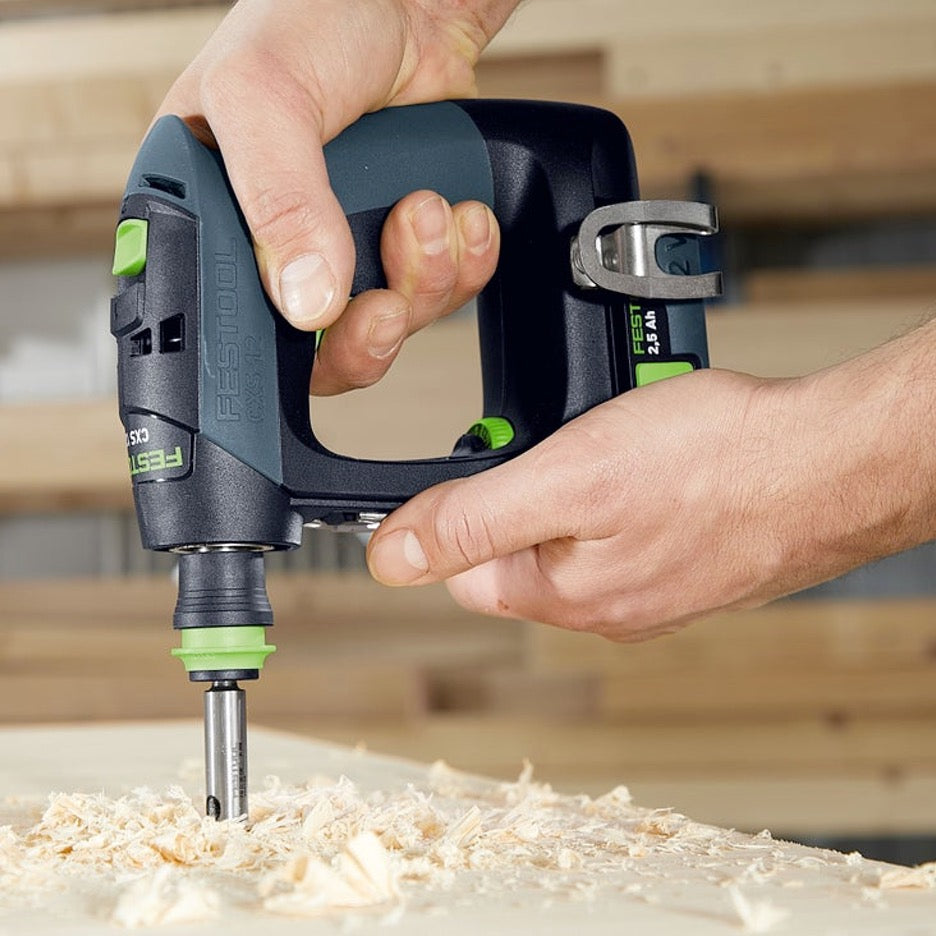 Festool Cordless Drill Set 576869 drilling with forstner bit