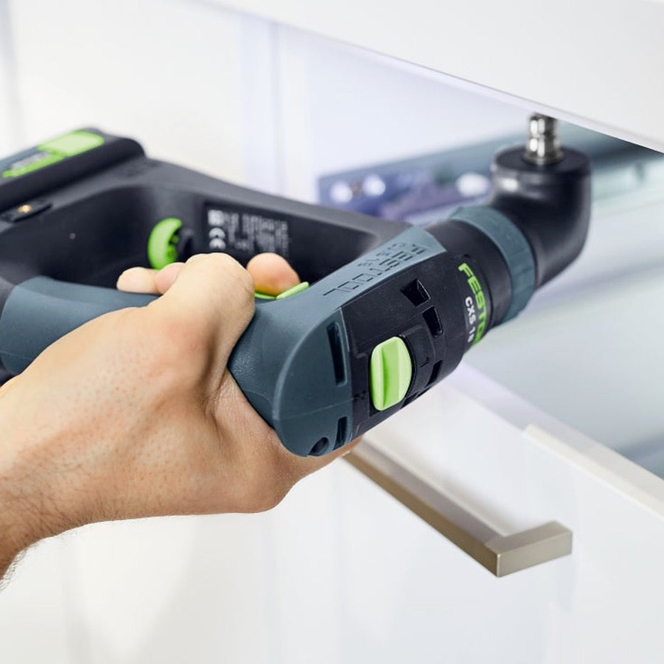 Festool CXS 18 Cordless Drill Set 576889 attaching countertop from inside cabinet with right angle chuck