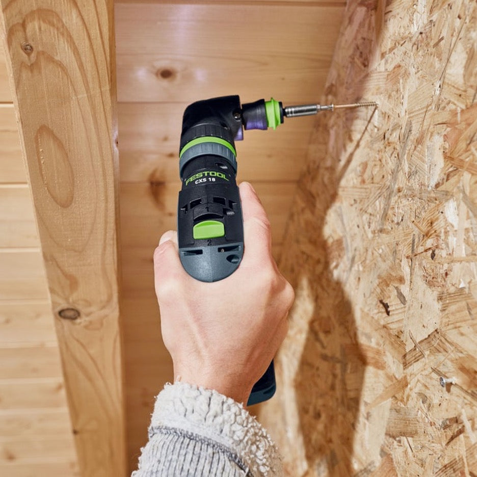 Festool CXS 18 Cordless Drill Set 576889 driving screw in restricted space with right angle chuck