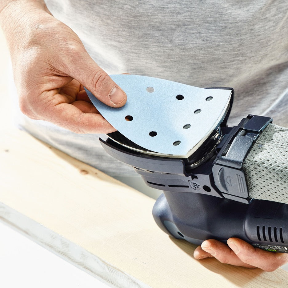 Festool Cordless Orbital Detail Sander DTSC 400 3.0 I-Plus 577513 applying Granat abrasive