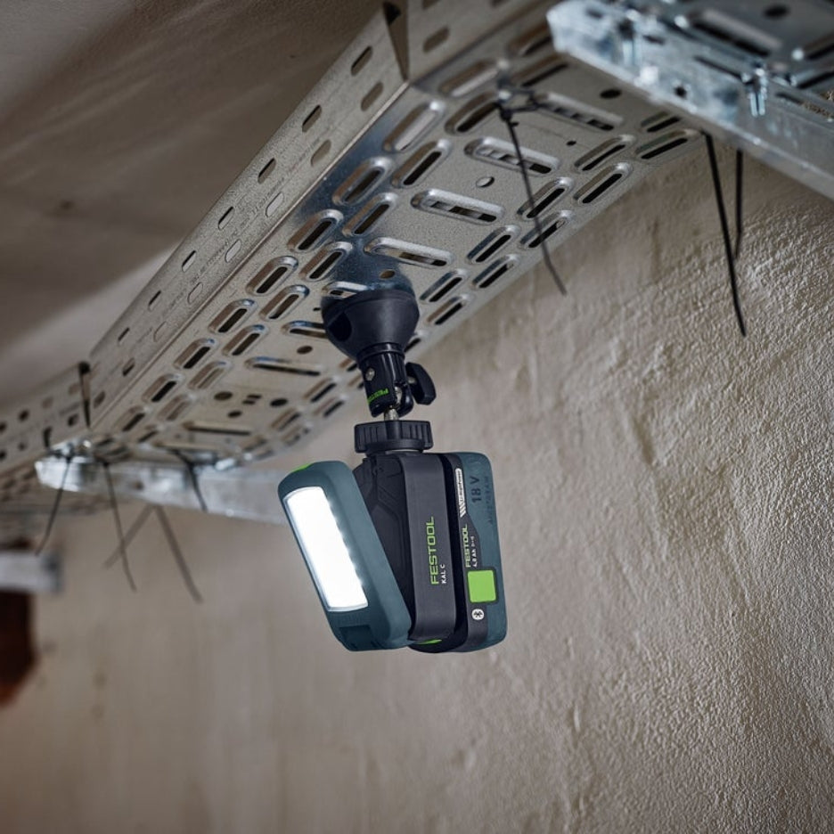 Festool Cordless Task Light SYSLITE KAL C attached to metal structure