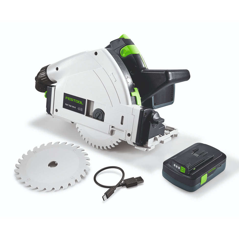 Festool Cordless Toy Track Saw 577938 scope of delivery - extra blade, battery, charging cable