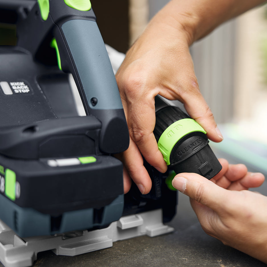 Festool TSC 55 KS with new rotating, locking dust extraction port on back of track saw