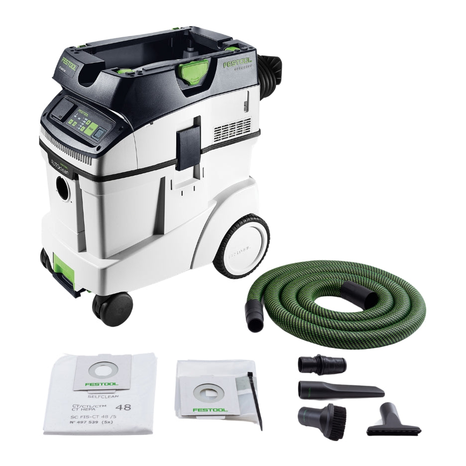 Festool Dust Extractor CLEANTEC CT 48 EI AC HEPA, filter bag, plastic liner and suction hose