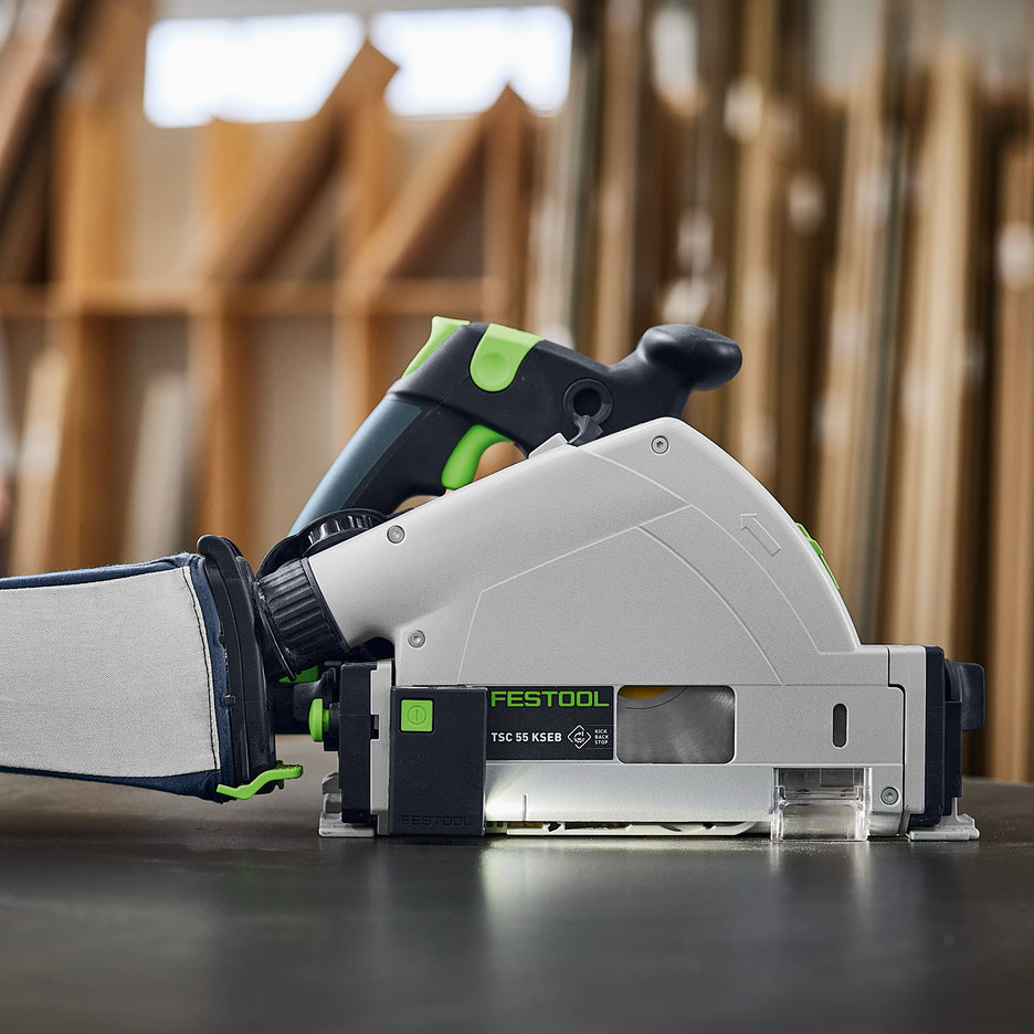 Festool LED Light Module for TS & TSC Track Saws LM-TS/TSC 578591 installed on side plate, switched on