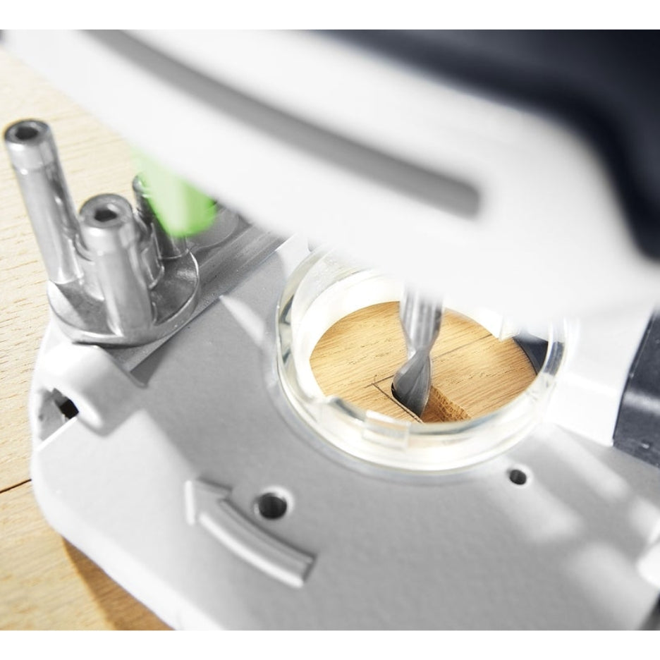 The light ring provides shadow-free lighting directly on the workpiece.