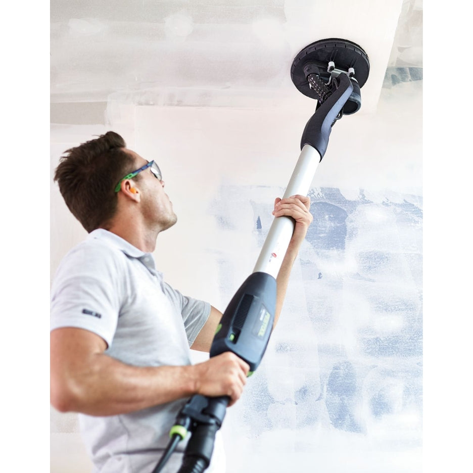Man using Festool Planex Easy Long-Reach Sander LHS-E 225 EQ-CB on ceiling