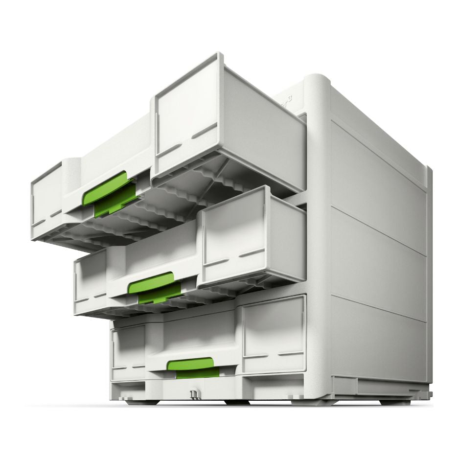 Festool Sortainer SYS3-SORT/3 M 337 577769 with open drawers in angle