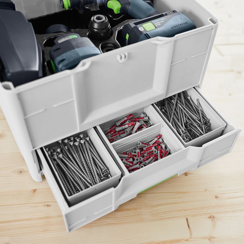 Festool Systainer SYS3-COMBI M 287 open with screws and tools