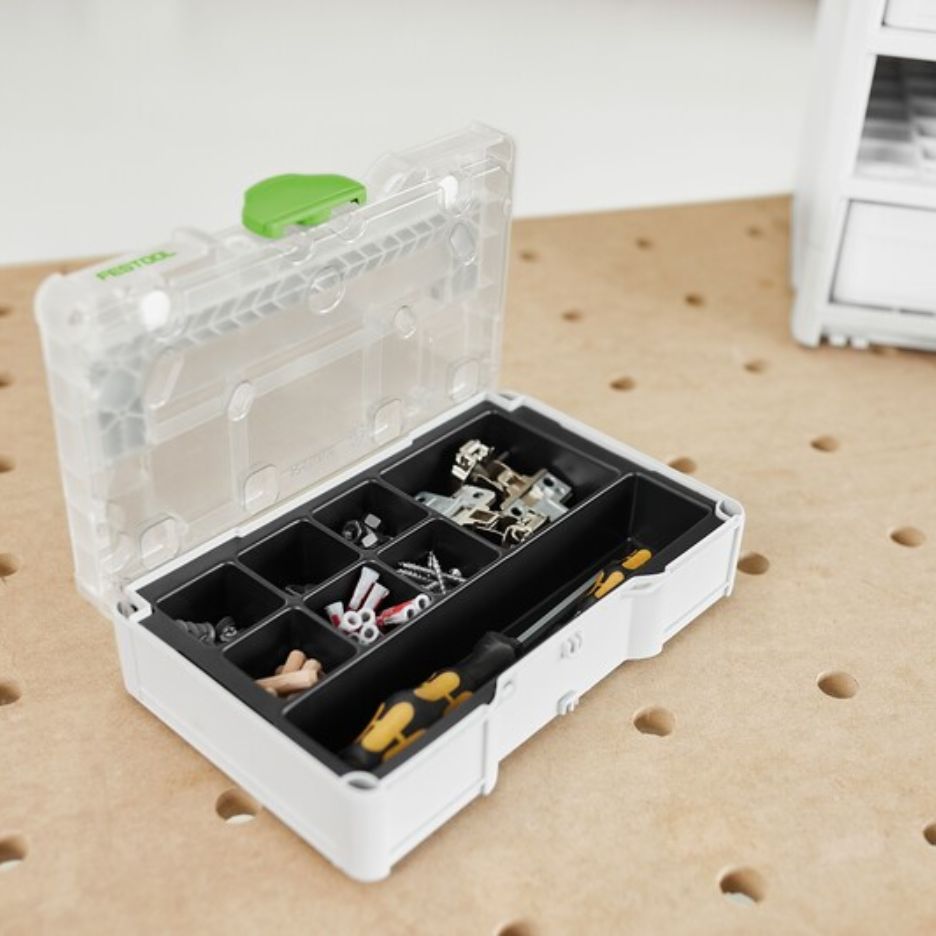 Open Festool Systainer SYS3 S 76 TRA UNI with objects inside