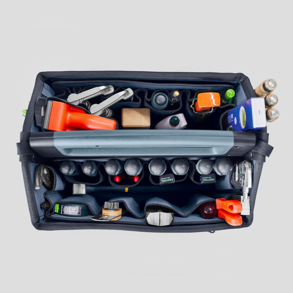 Festool Systainer SYS3 ToolBag SYS3 T-BAG M 577501 loaded with hand tools