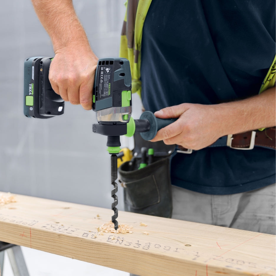 Hands holding Festool drill with Festool Tabless Battery attached