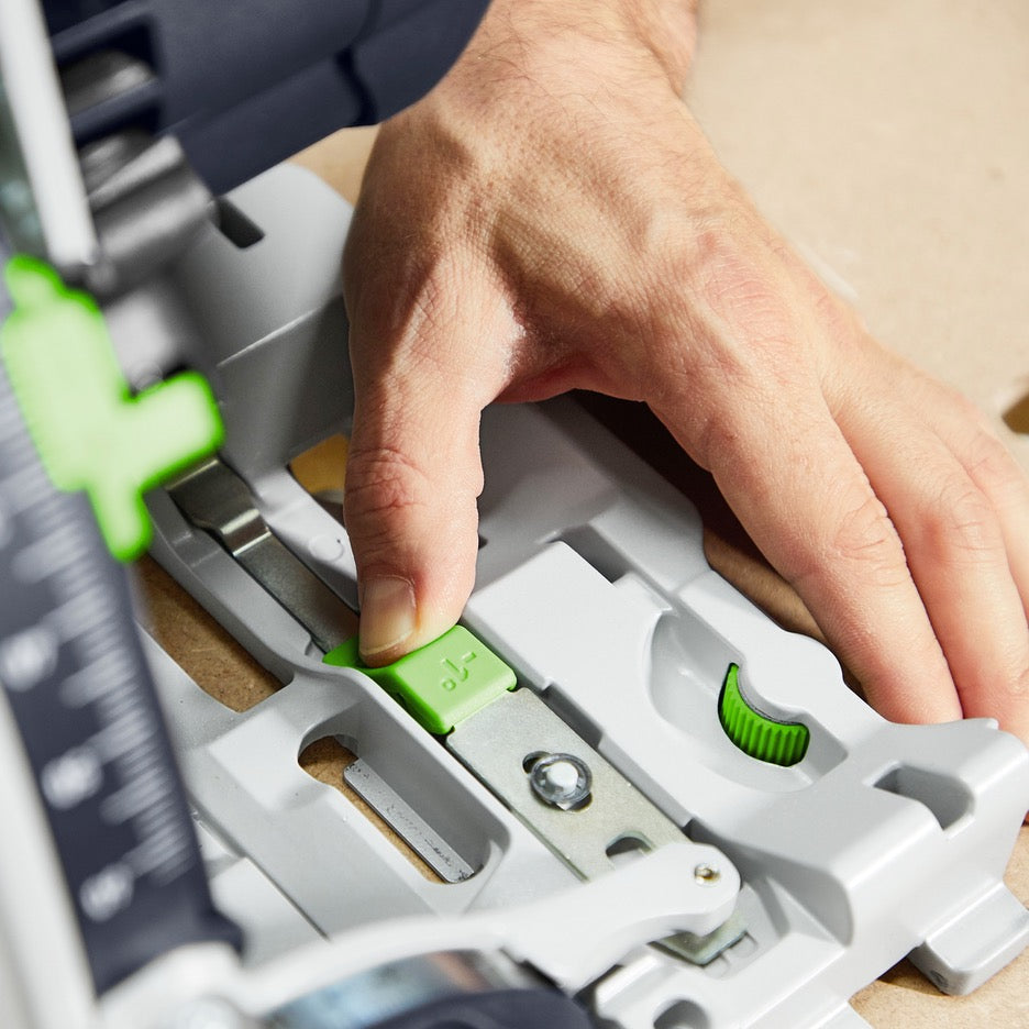 Festool Track Saw 168mm TS 60 KEBQ-F-Plus 576726 0 degree bevel override button for -1 degree cut
