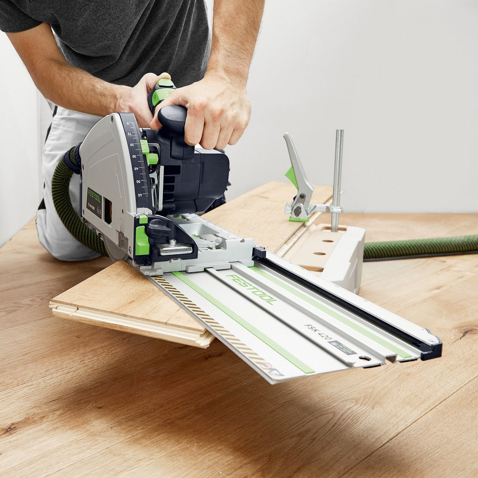 Festool Track Saw 168mm TS 60 KEBQ-F-Plus 576726 on FSK Guide Rail making mitre cut