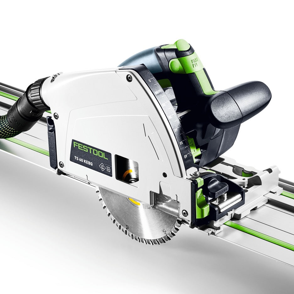 Festool Track Saw 168mm TS 60 KEBQ-F-Plus 576726 plunged on FS Guide Rail