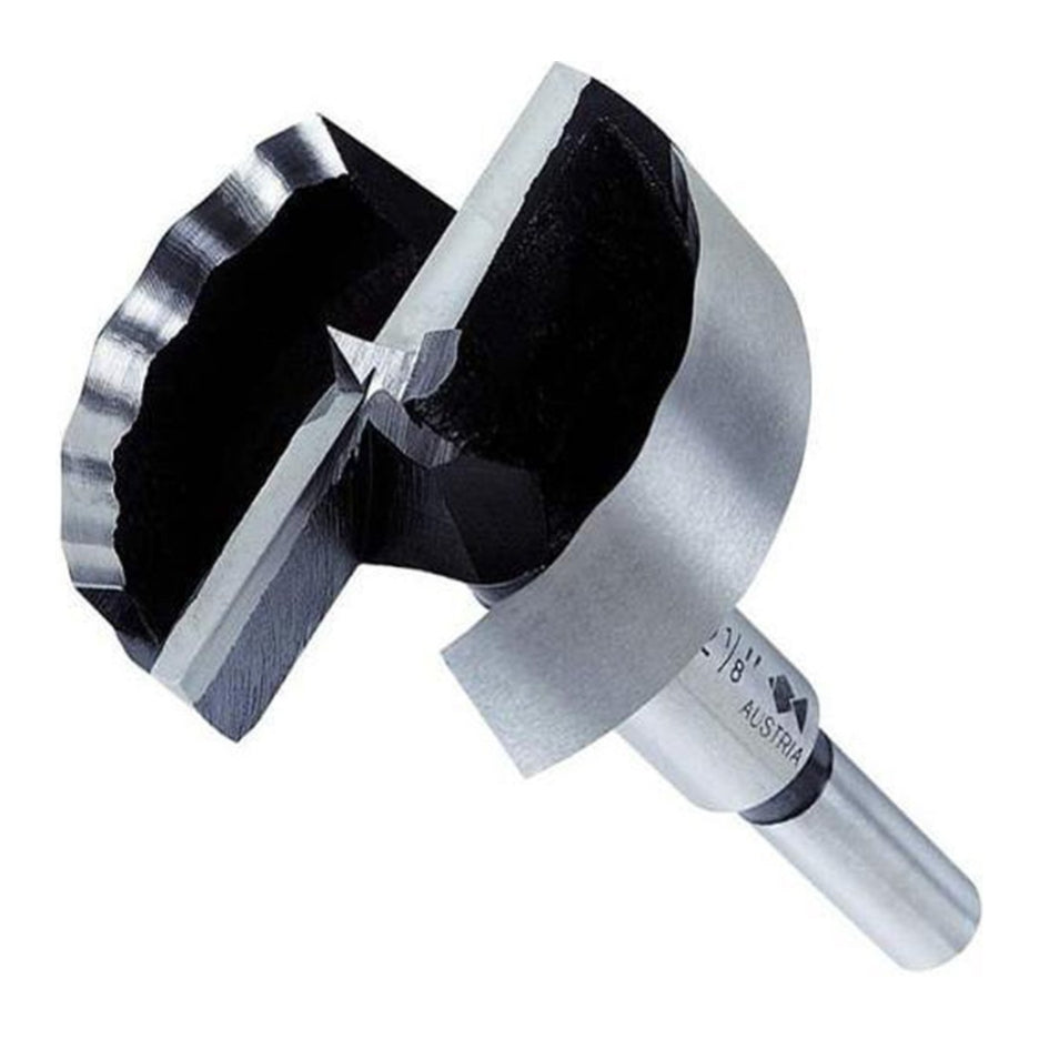 Close-up view of the cutting end of a 2-1/8" Fisch Wave Cutter, showing the wavy rim, straight chippers, and centre point.