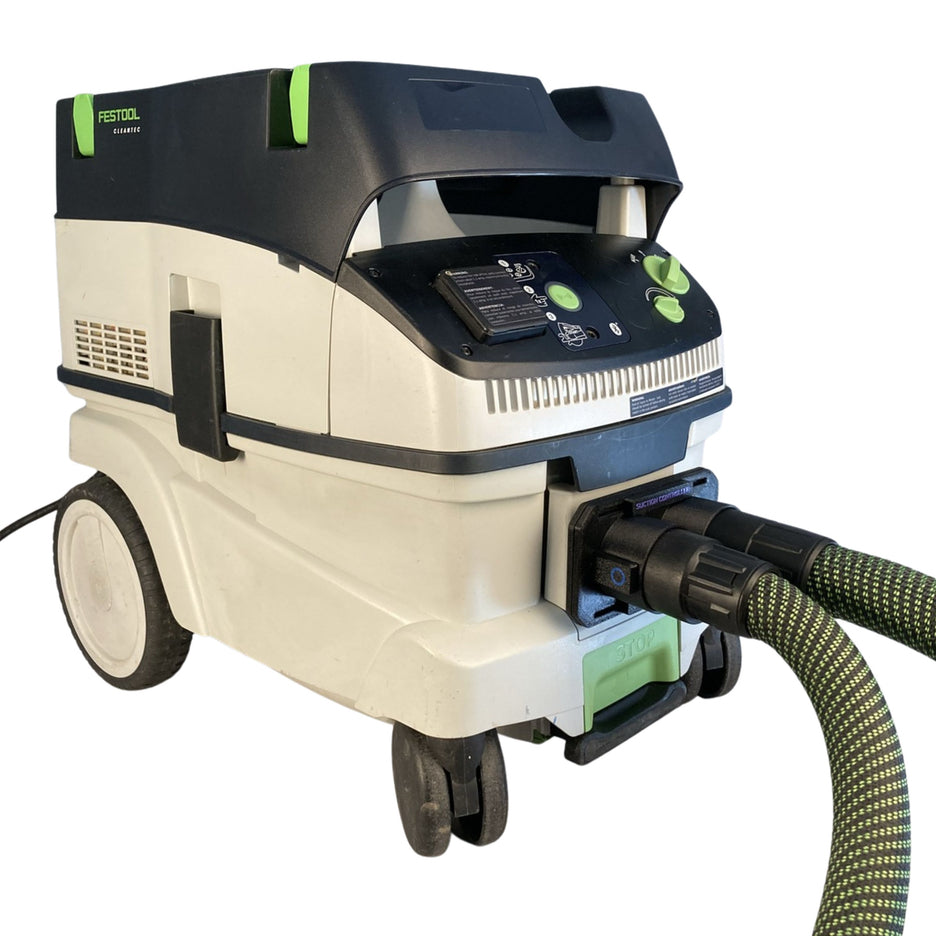 Flair Woodworks & Design Direct-Mount Infinitely Adjustable 2-Port Suction Controller, Anti-Static CT-SWITCHER-D installed on Festool CT 26 with D26 and D36 hoses.