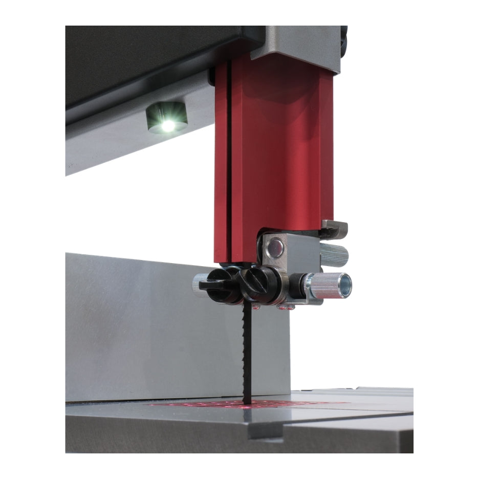 Roller Bearing blade guides with micro-adjustment and built-in LED work light