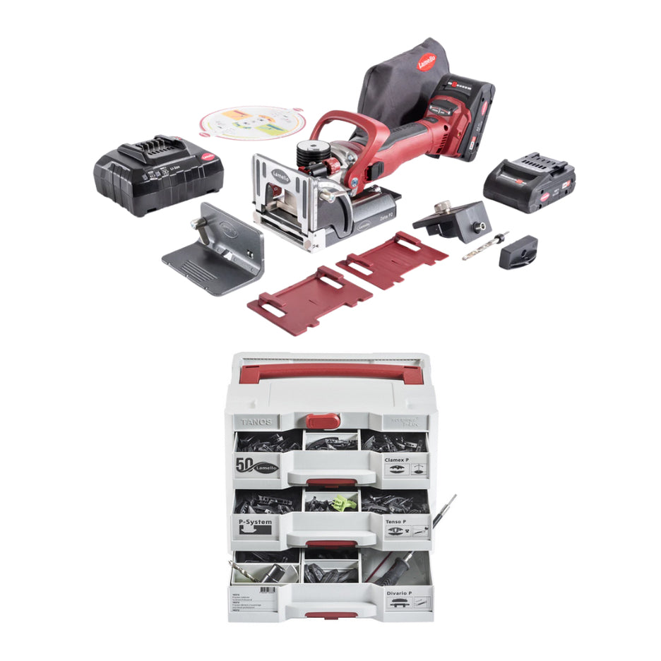 Lamello Zeta P2 Cordless Biscuit Joiner Professional Set with Diamond Blade and Jubilee P-System Professional Connector Assortment ZETA-18-PRO-KIT-D LAM-ZETA-18-PRO-KIT-D