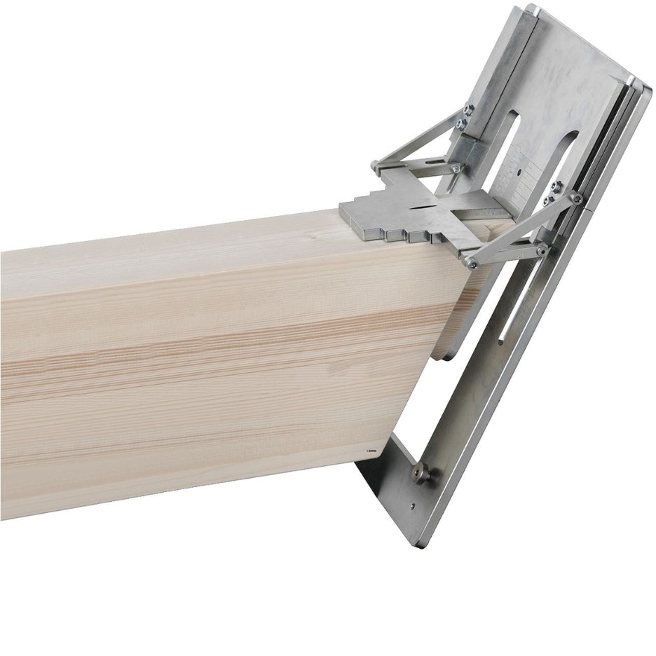 Mafell Arunda milling template attached to a wooden beam