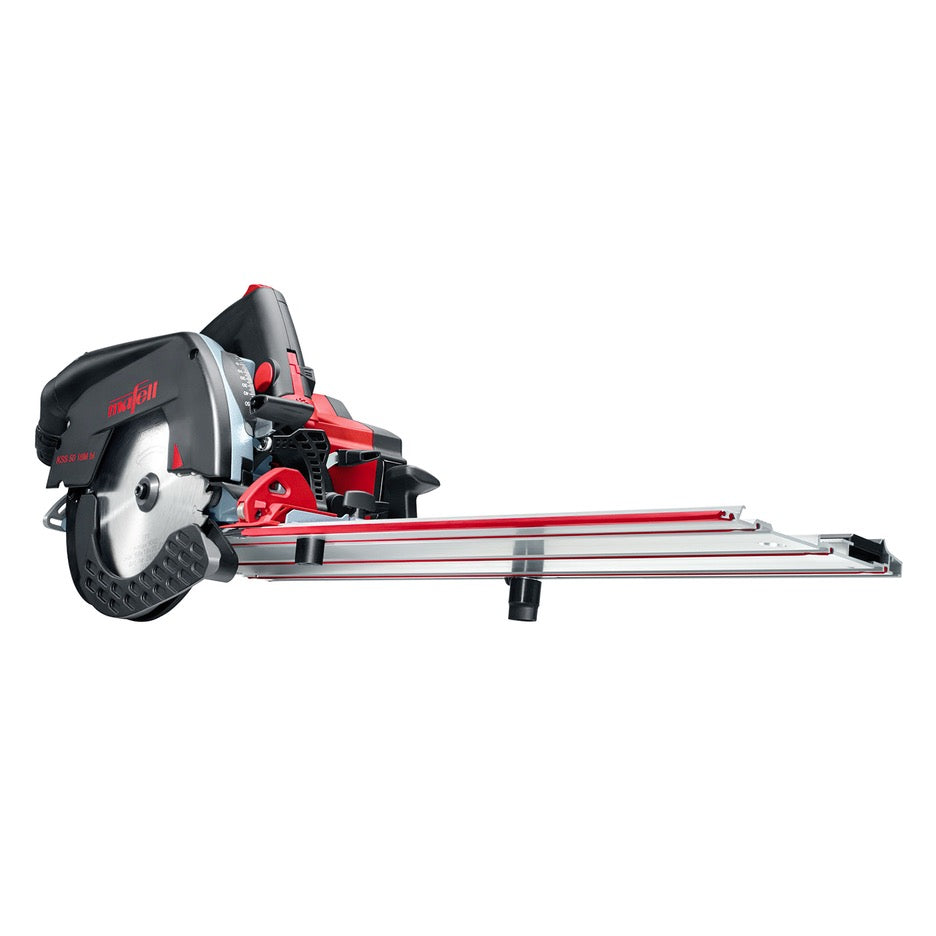 Mafell Cordless Plunge Cut Circular Saw K 55 18M bl 91B523 on crosscut rail