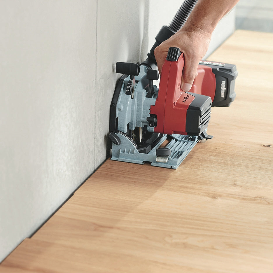 Mafell Cordless Crosscutting System KSS 40 18M bl trimming floor edge by wall