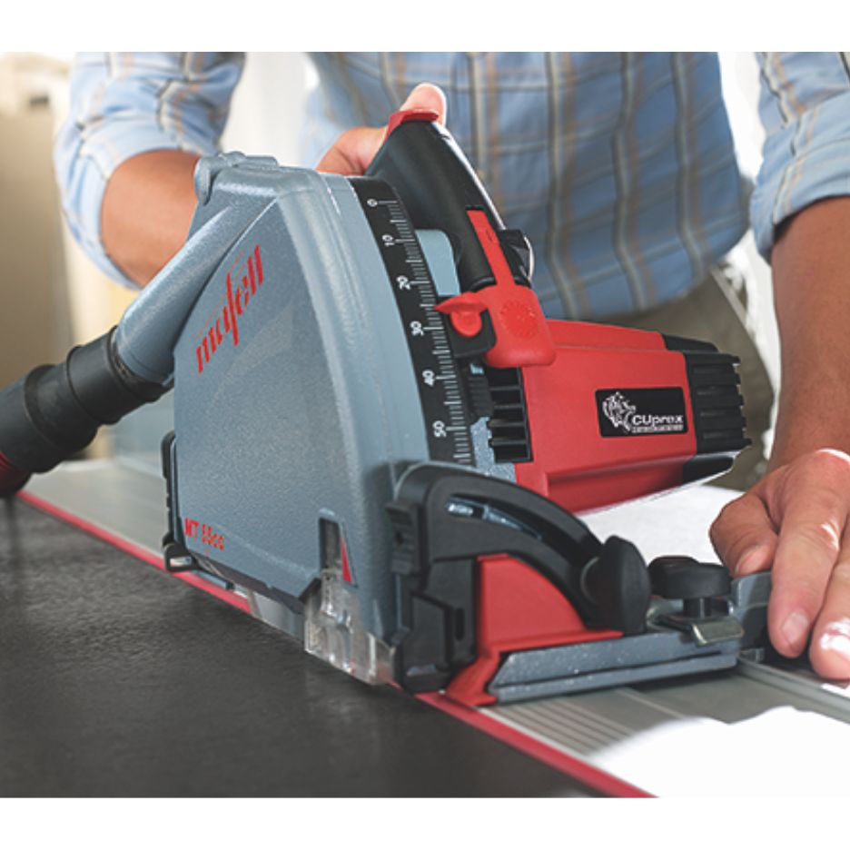 Man using Mafell MidiMax Plunge Cut Track Saw MT 55 cc