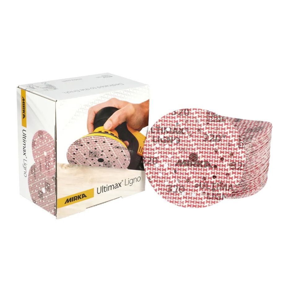 Mirka 5 Inch Ultimax Ligno Multifit Grip Discs and box