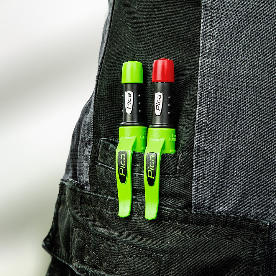 Pica Coloured Caps 55801 installed on Pica-Dry markers in pocket