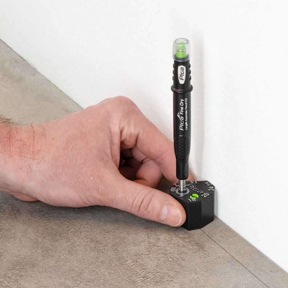Pica Scriber Block and Pica Fine Dry Pencil marking a line 25mm from a wall.