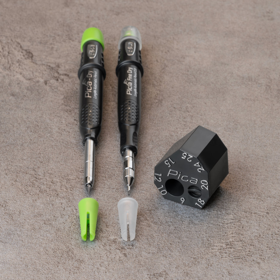 Pica Dry and Pica Fine Dry pencils with Pica Scriber Block and bushings.