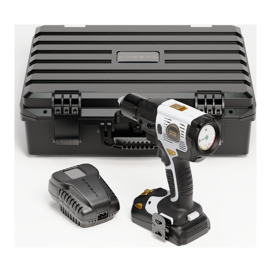 Robbox xDrill Smart Drill, battery, and case