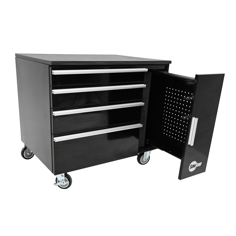 SawStop 32 Inch Under Table Cabinet TSA-UTC32 pegboard pullout open