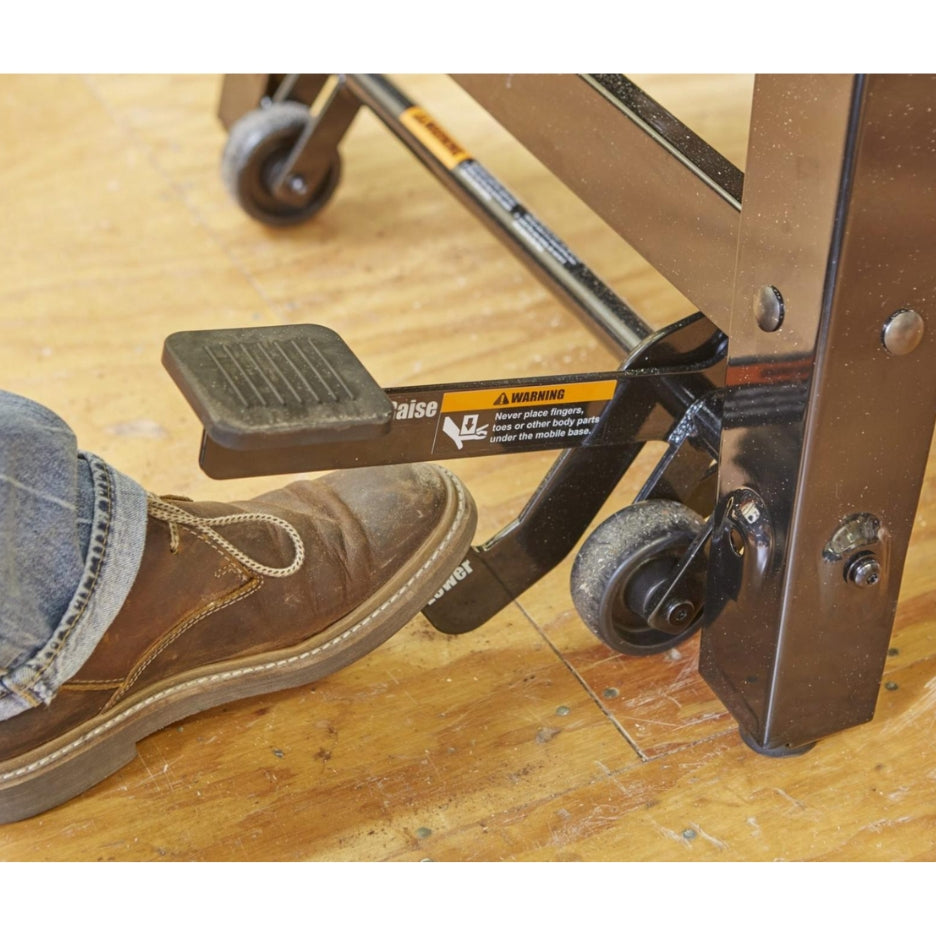 Foot and SawStop Contractor Saw Mobile Base raise and lower pedals