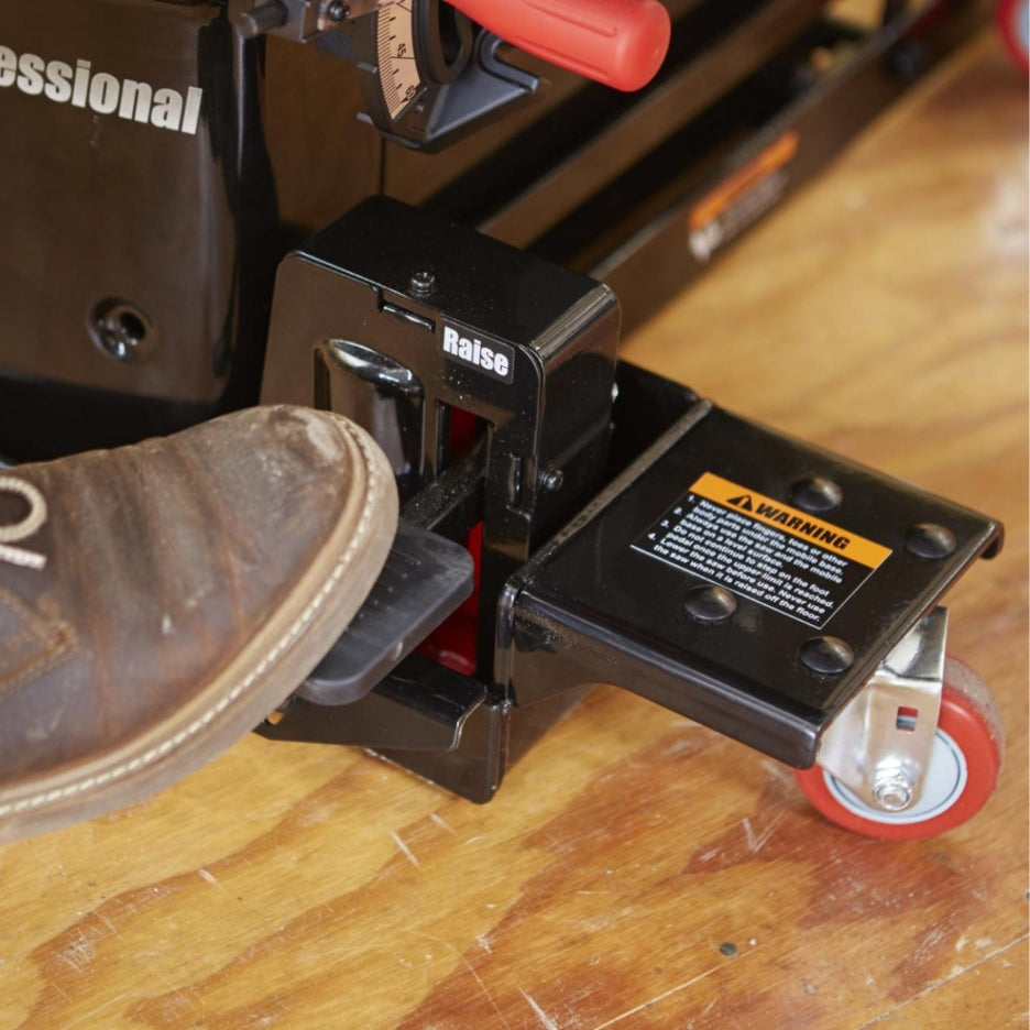Foot on SawStop Industrial Mobile Base with Hydraulics for ICS pedal