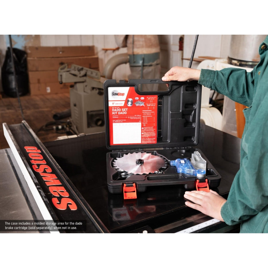 SawStop open Dado Blades Case with dado brake cartridge (sold separately).