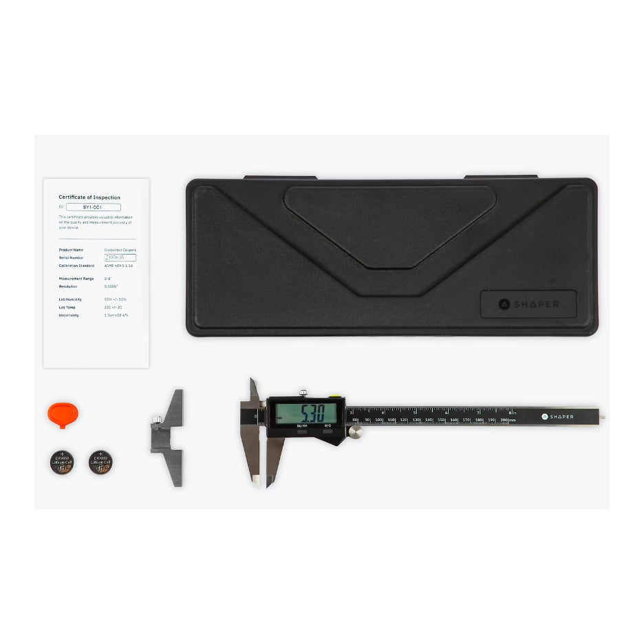 Shaper Tools Connected Caliper and included accessories