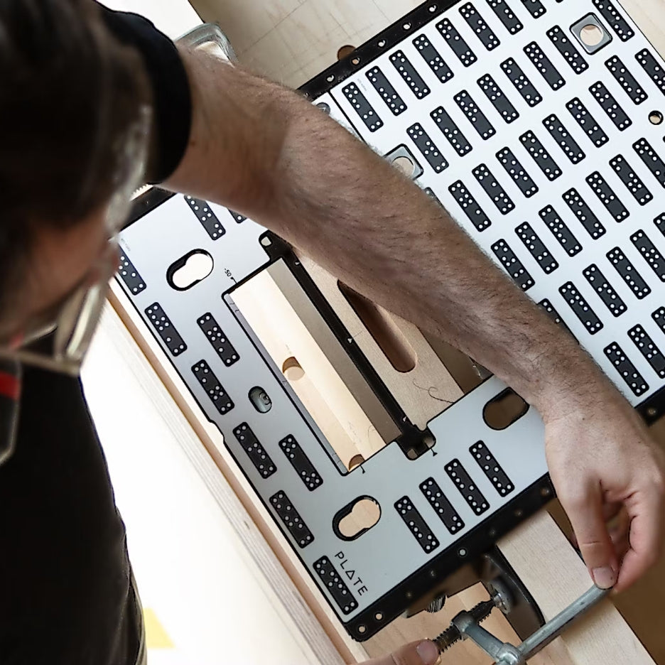Shaper Tools Edge Mortising Adapter being clamped to workpiece