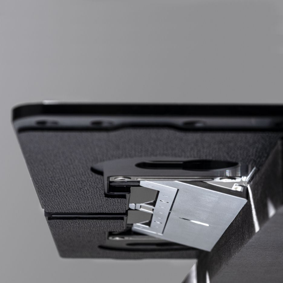 Bottom view of fence flipped down to align Plate parallel to workpiece.